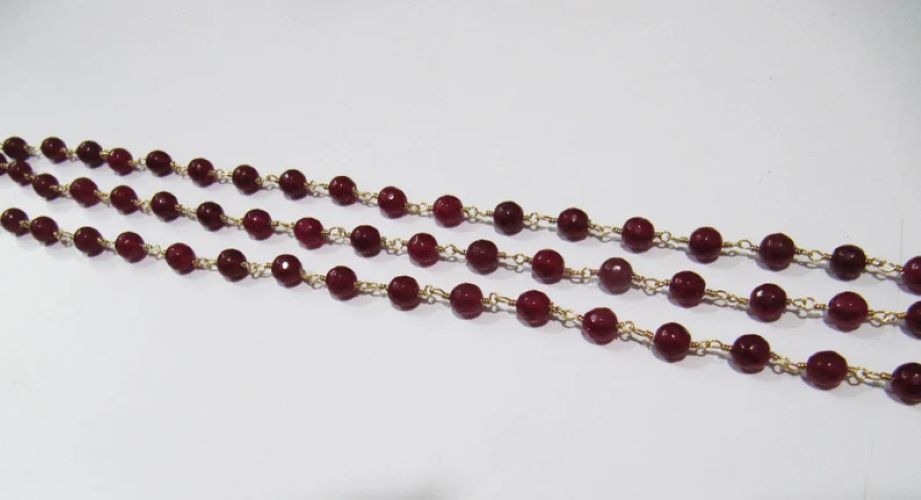 Natural Ruby Jade Round 6 mm Plain Smooth Beaded Rosary Chain Sold Per Foot