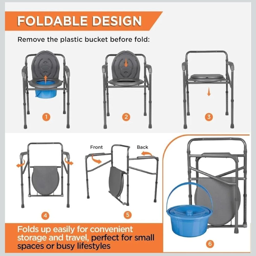 Height Adjustable Commode Chair - Color: Gray
