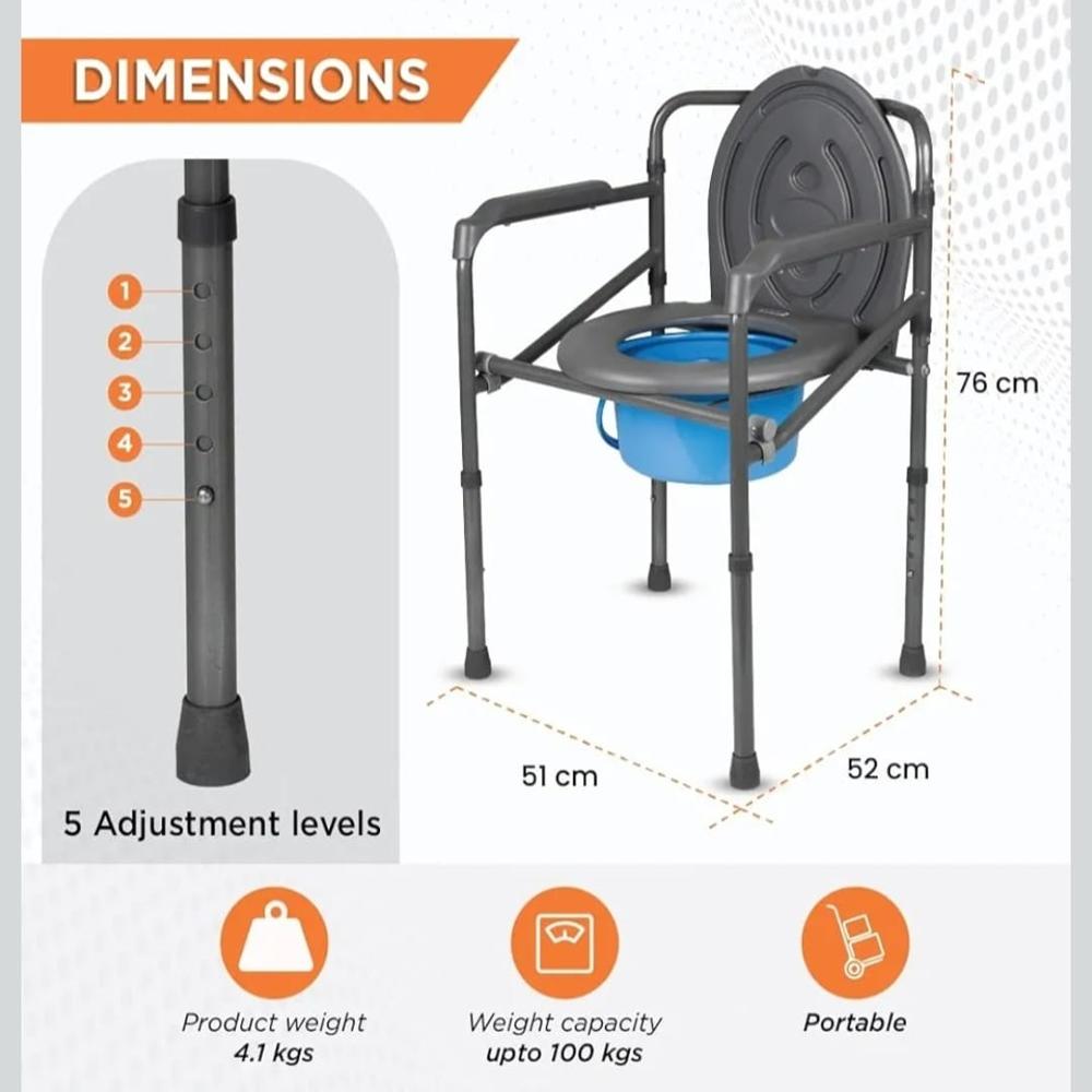 Height Adjustable Commode Chair - Color: Gray