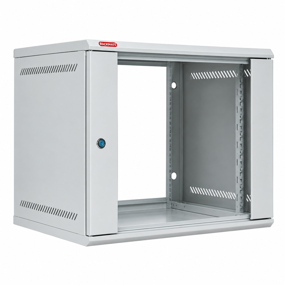 Double Section Network 9u Rack - Mild Steel, 550x500 Mm, Black | Glass Door, Key Lock, Perforated Sides, Wall Mount