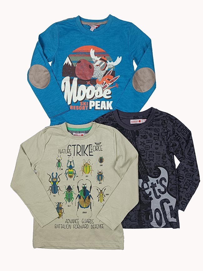 B16494 BOBOLI Boys Long Sleeve Printed T-Shirts