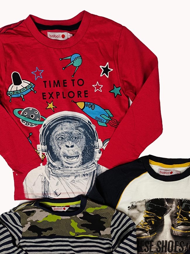 B16494 BOBOLI Boys Long Sleeve Printed T-Shirts