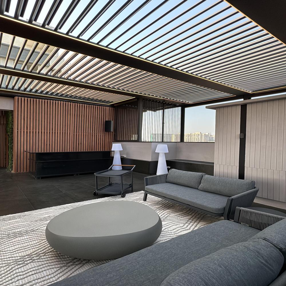 Retractable Tensile Pergola - Durable Aluminum, Waterproof, Sleek Black | Modern Design For Residential & Commercial Spaces