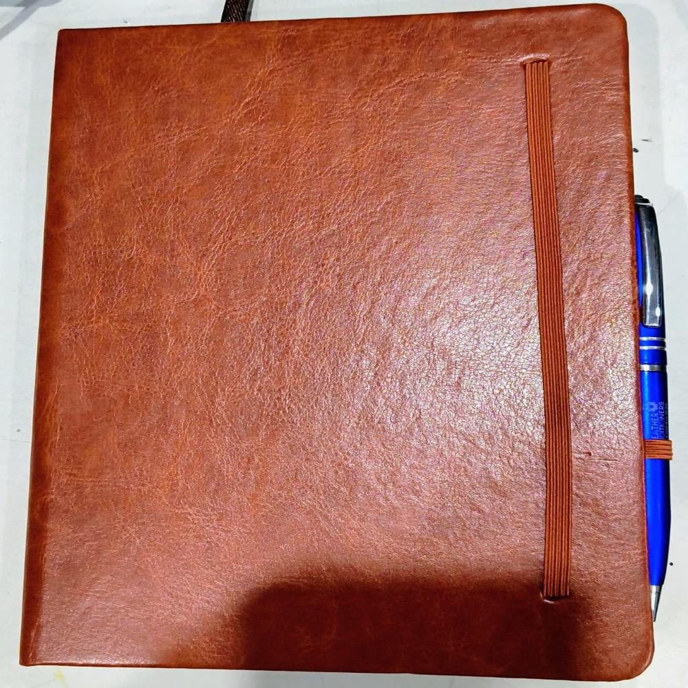 Premium Brown Leather Cover Notebook with Blue Pen