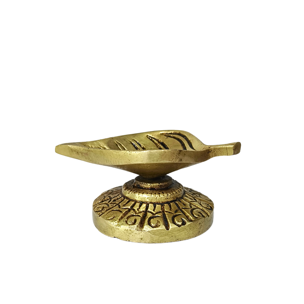 Brass Leaf Diya Statue