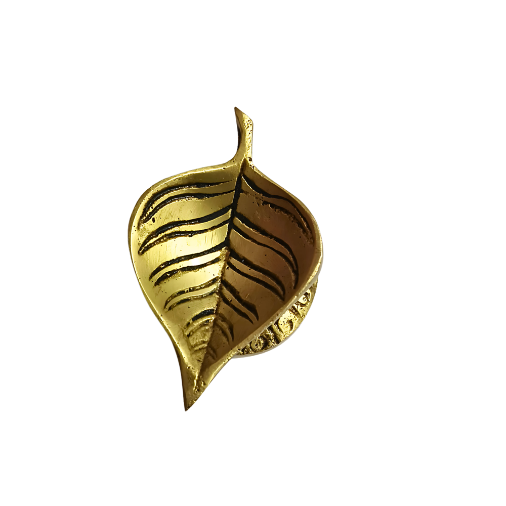 Brass Leaf Diya Statue