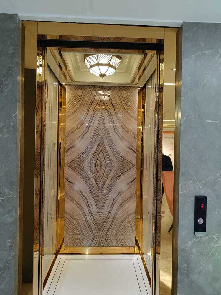 Golden Marble Finish Elevator Cabin