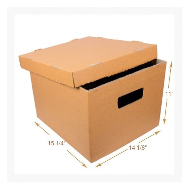 Storage Corrugated File Box With Lid - 3 Ply Corrugated Kraft Paper, 15x12x10 Inches, Brown Matte, Self-Lock Design, Stackable, Detachable Lid