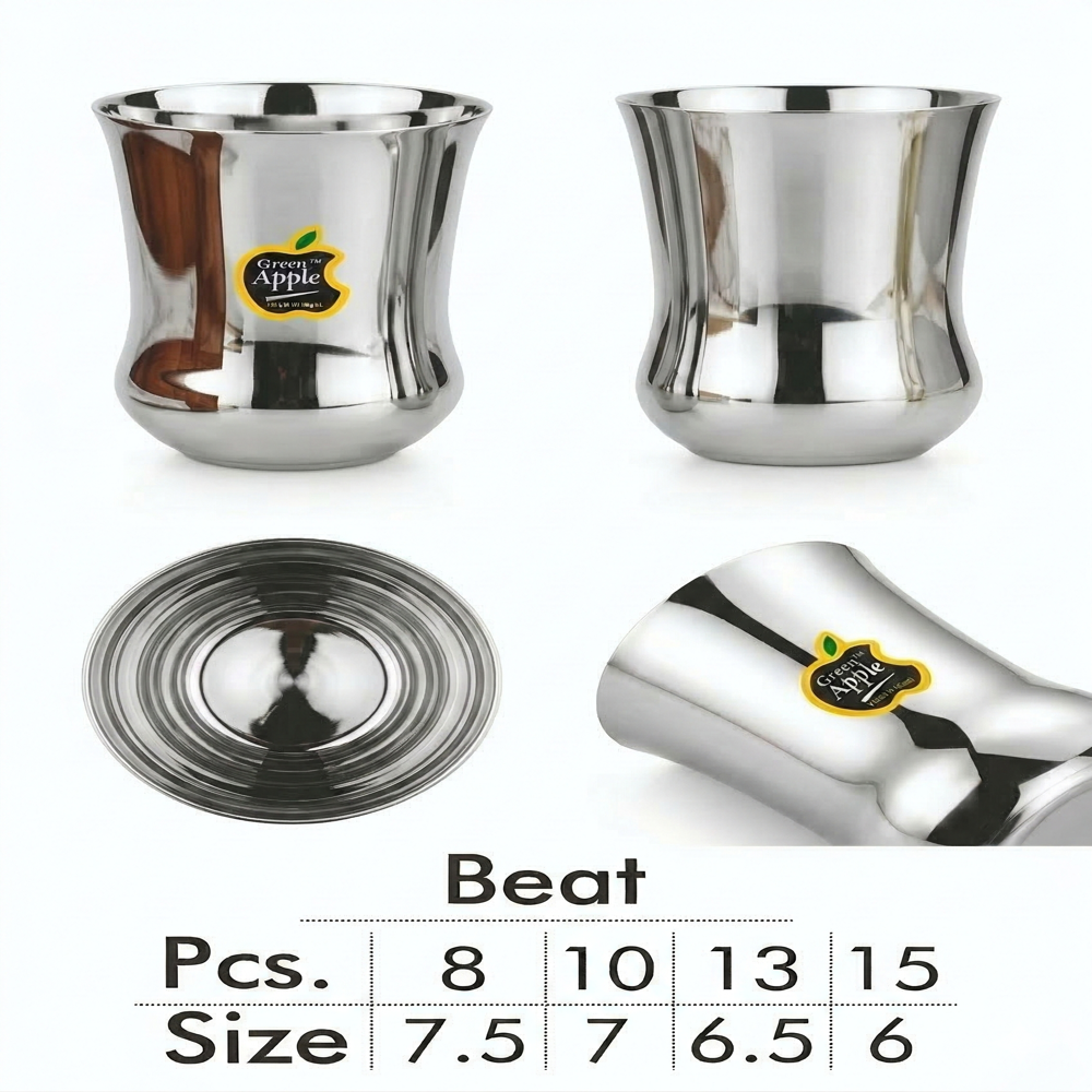 Green Apple Premium Stainless Steel Beat Drinking Glass - 300ml, High-Gloss Mirror Finish, Grade 304, Rust-Proof Tableware for Hotels & Home