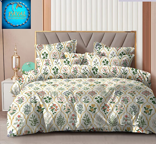 Leaf Printed Glace Cotton Bedsheet