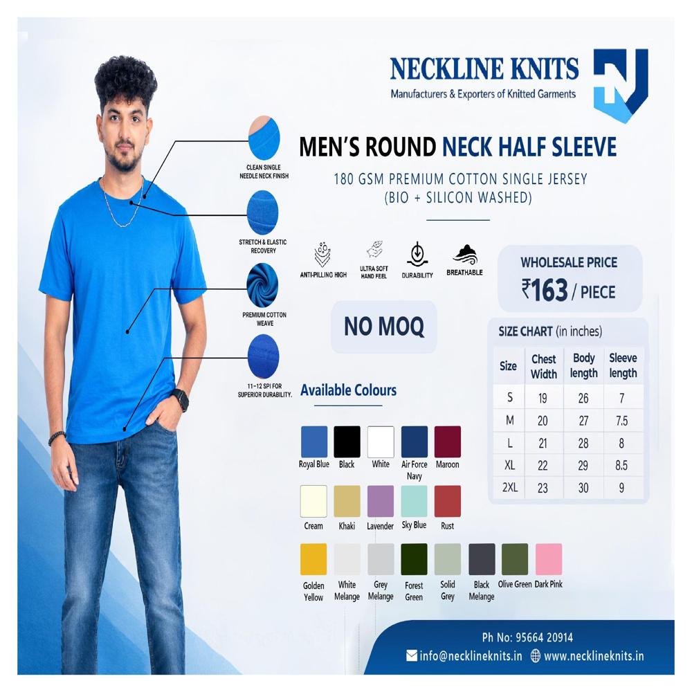 Mens round neck half sleeve T shirts