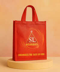 Agarbatti Non Woven Promotional Bag - 60-90 Gsm Non Woven, 12x16 Inch, White With Multicolor Print | Ultrasonic Sealed D-cut Handle, Reusable, Up To 5 Kg Load