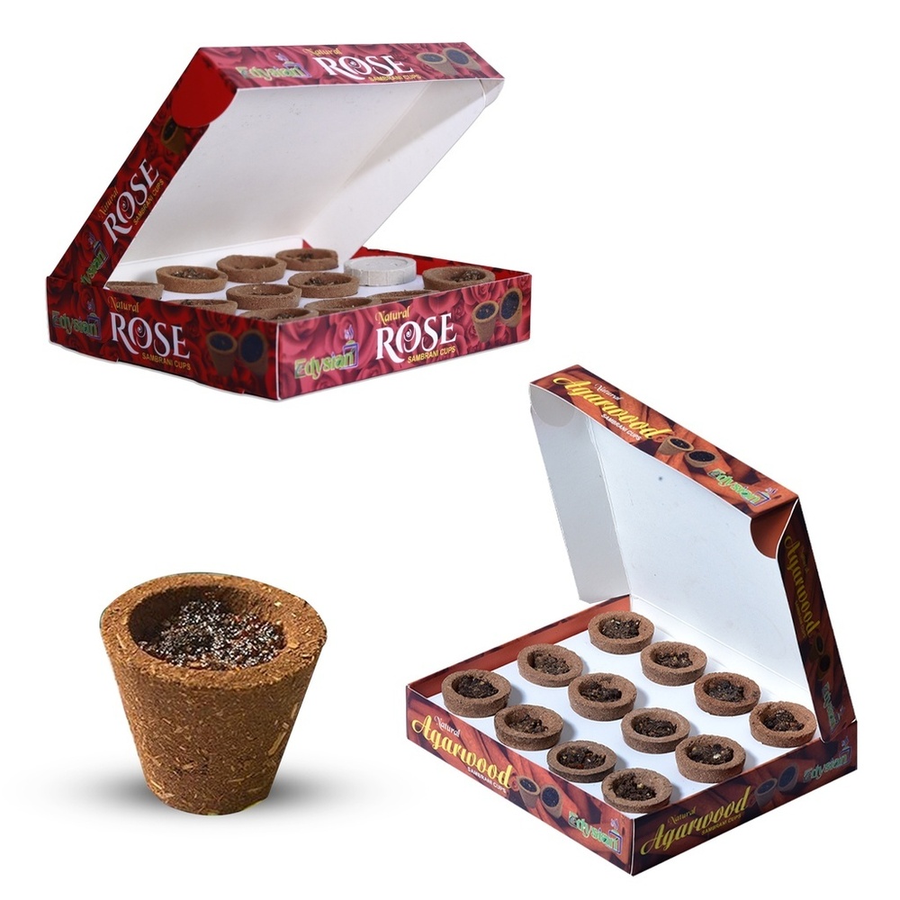 Rose And Agarwood Sambrani Dhoop Cups Combo Pack