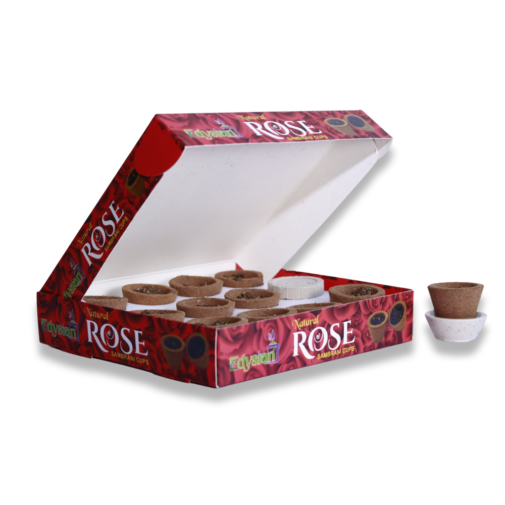 Natural Rose Sambrani Pooja Dhoop Cups - Natural Resin, Herbal Blend, 2.5cm, Dark Brown | Eco-Friendly, Chemical-Free, Long-Lasting Aroma, Insect Repellent