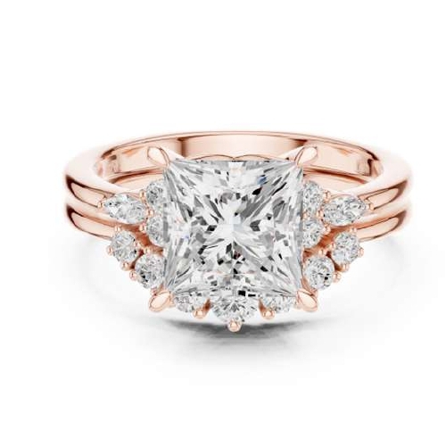 Rose Gold Oval Cut Diamond Engagement Ring with Halo Cluster