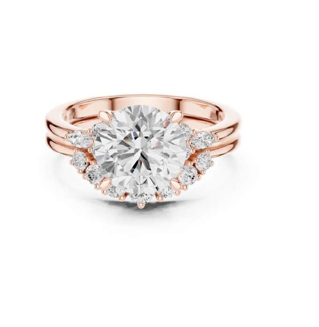 Rose Gold Oval Cut Diamond Engagement Ring with Halo Cluster