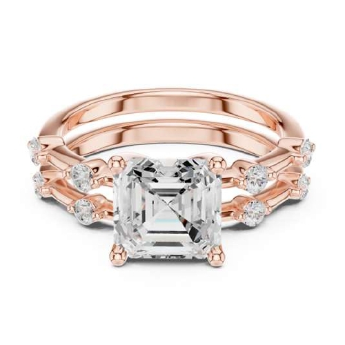 Rose Gold Asscher Cut Diamond Ring With Split Shank Design - Diamond Carat Weight: 18 Carat