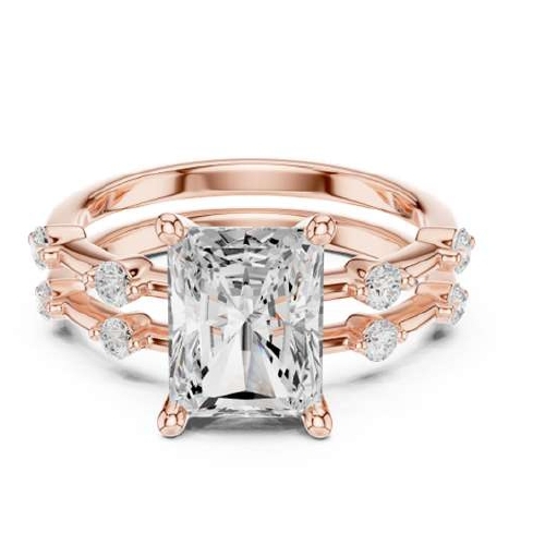 Rose Gold Asscher Cut Diamond Ring with Split Shank Design