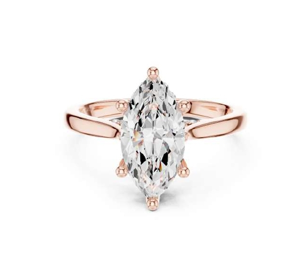 Rose Gold Marquise Cut Diamond Ring with Side Trillion Stones