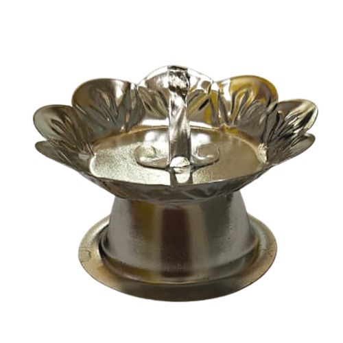 Silver Flower Nanddeep - Pure Silver 12x12 Cm, Glossy Polished Finish | Handcrafted Floral Motif, Round Pedestal, Corrosion Resistant