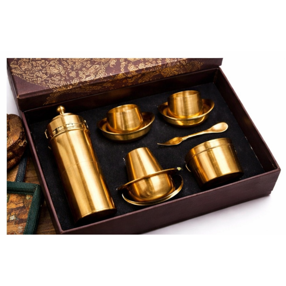 Heavy Quality Brass Coffee Dabra Set Antique Finish