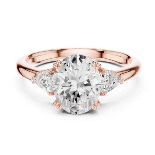 Rose Gold Oval Cut Diamond Ring with Trillion Side Stones