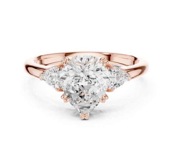 Rose Gold Oval Cut Diamond Ring with Trillion Side Stones