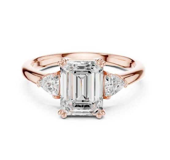 Rose Gold Oval Cut Diamond Ring with Trillion Side Stones
