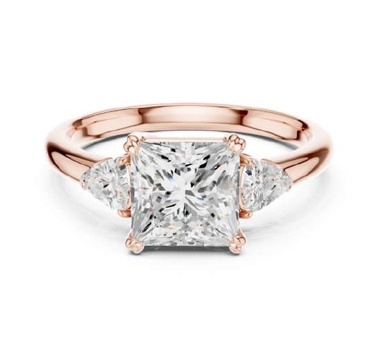 Rose Gold Oval Cut Diamond Ring with Trillion Side Stones
