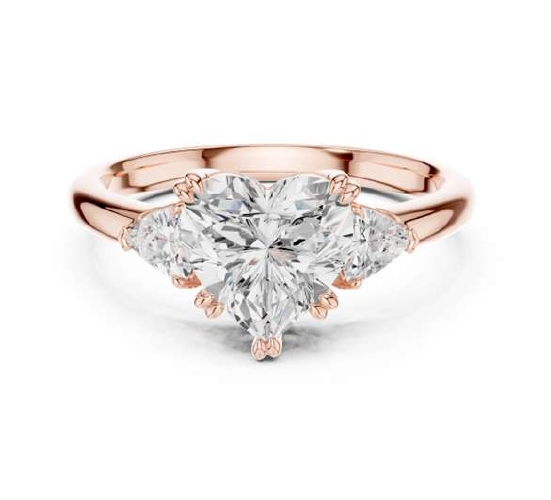 Rose Gold Oval Cut Diamond Ring with Trillion Side Stones