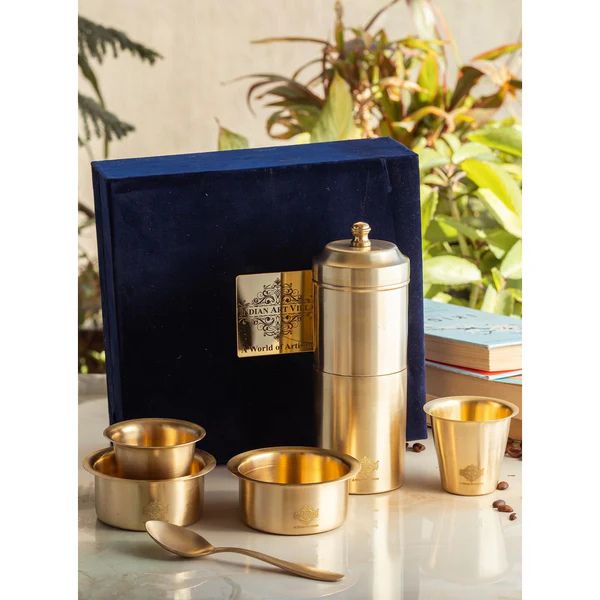 Handmade Brass Coffee Dabra Set with Premium Finish
