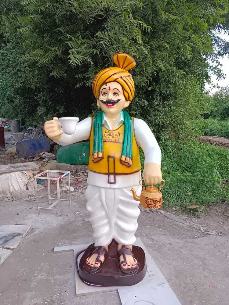 6 Feet Height Tea Men Statue Fiberglass - Color: White