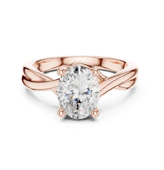 Rose Gold Radiant Cut Diamond Ring With Twisted Band Design - Diamond Carat Weight: 18 Carat