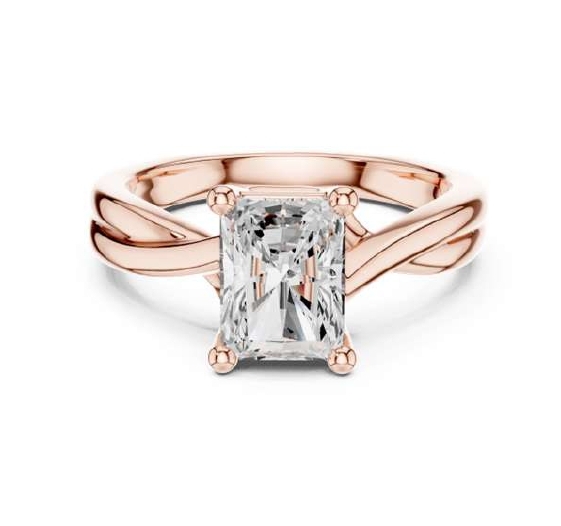 Rose Gold Radiant Cut Diamond Ring with Twisted Band Design