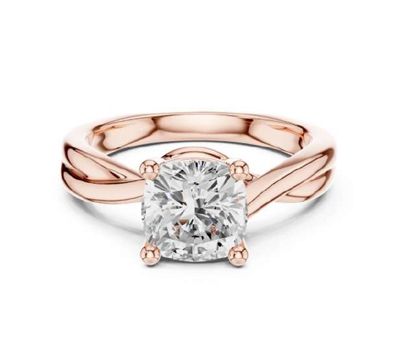 Rose Gold Radiant Cut Diamond Ring with Twisted Band Design