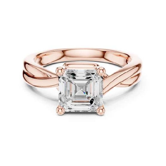 Rose Gold Radiant Cut Diamond Ring with Twisted Band Design