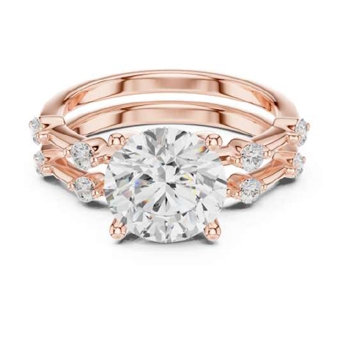 Rose Gold Round Cut Diamond Ring with Triple Split Shank