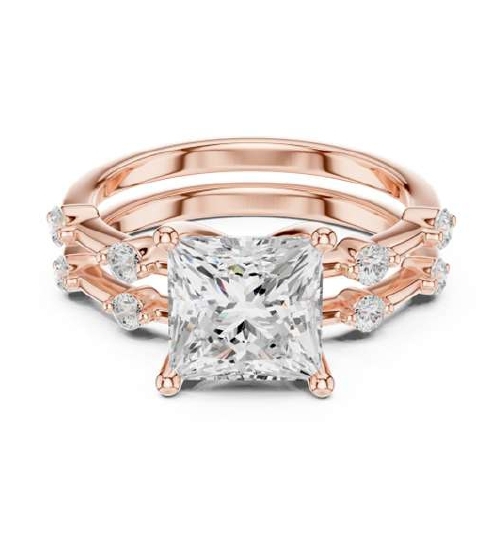 Rose Gold Round Cut Diamond Ring with Triple Split Shank