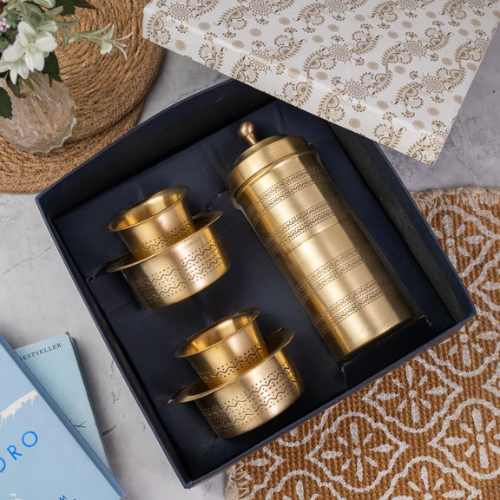 Luxury Brass Coffee Dabra Set Handcrafted Traditional Design