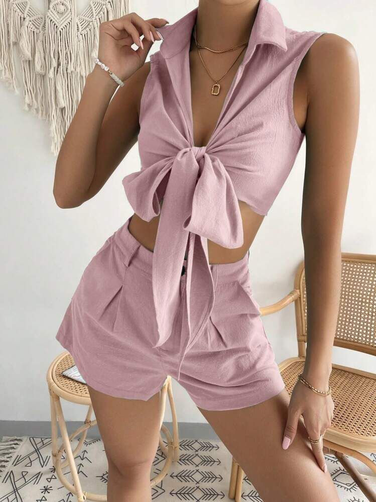 Trendy Sleeveless Knot Co-Ord Set for Women