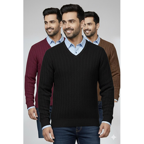 Mens V Shape  Woolen Stretchable Sweater