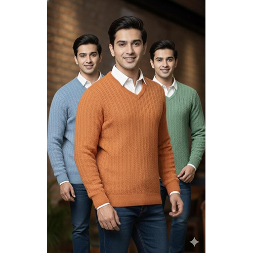 Mens V Shape  Woolen Stretchable Sweater