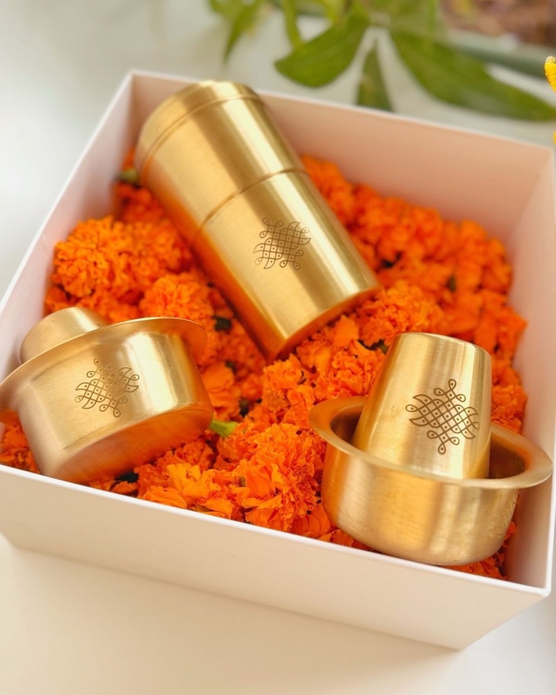 Traditional Brass Coffee Tumbler Dabra Set for Home & Hotel