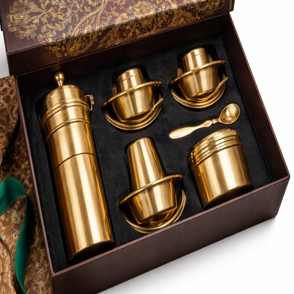 Export Quality Brass Dabra Set For Filter Coffee Lovers - Color: Gold