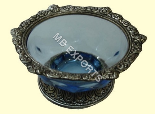 White Metal Blue Round Bowl Design Size: 6-8 Inch