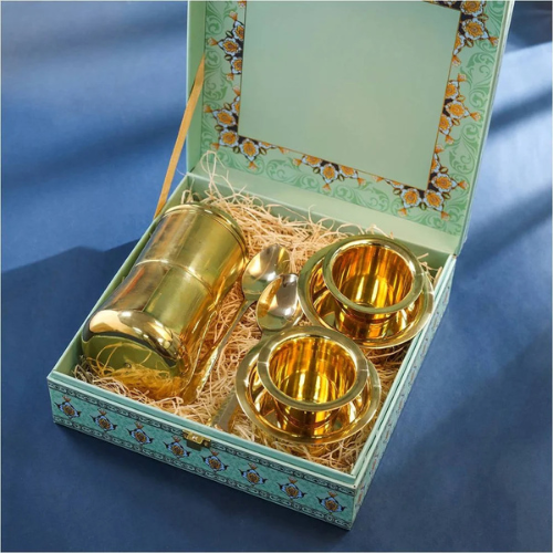 Premium Handmade Brass Davara Tumbler Coffee Set