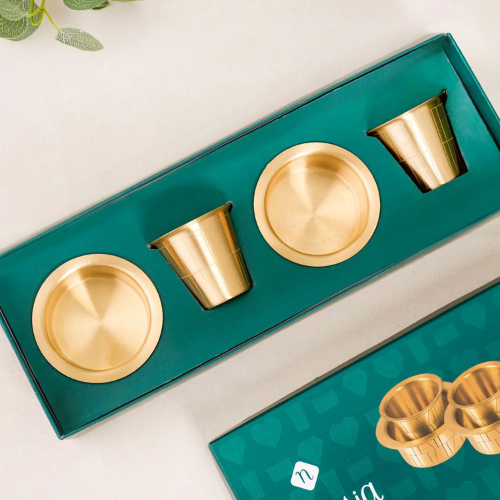 Premium Handmade Brass Davara Tumbler Coffee Set