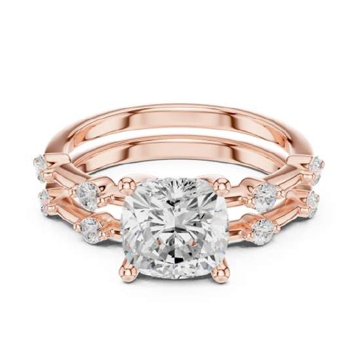 Double-Row Cushion-Cut Diamond Bridal Set - Diamond Carat Weight: 18 Carat