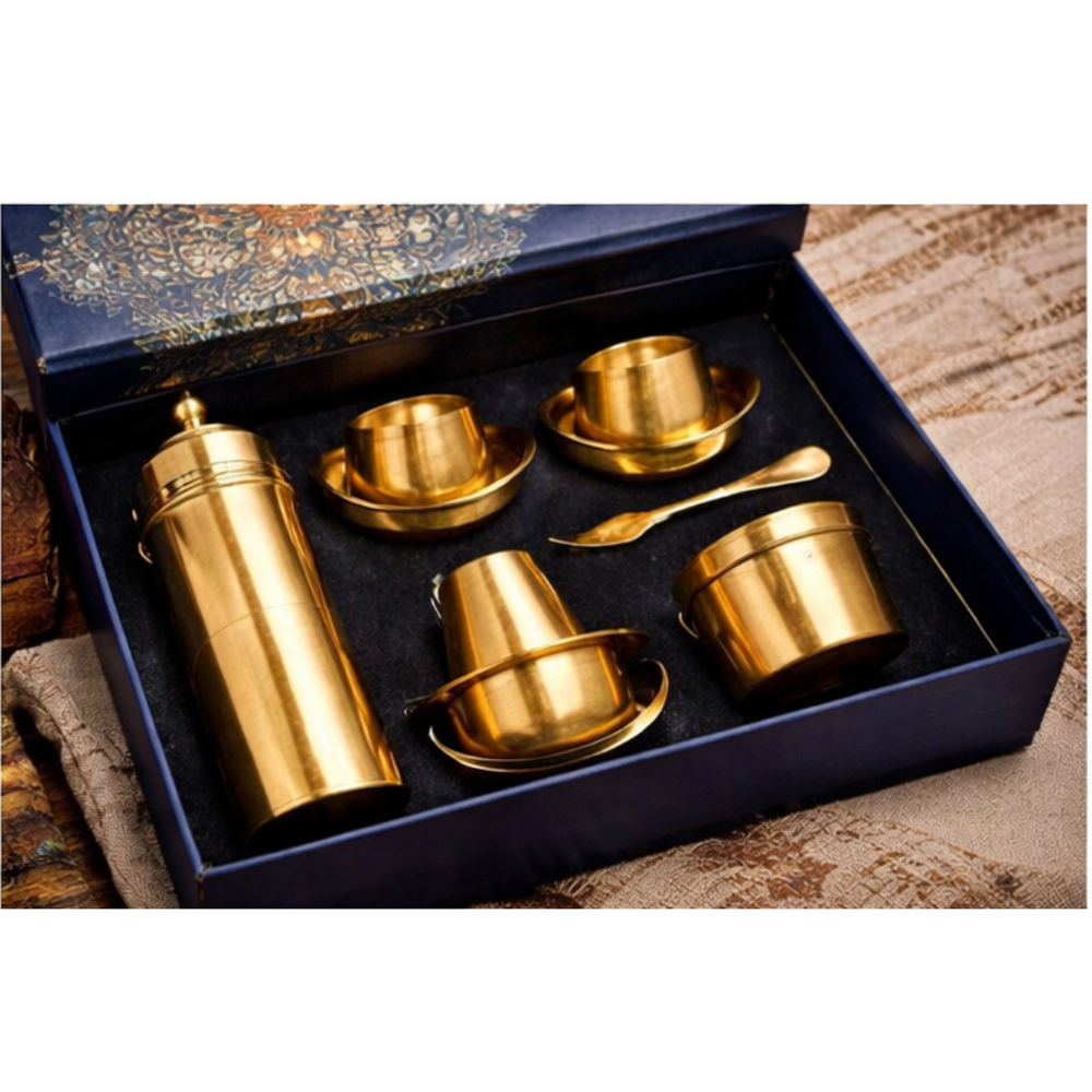 Heavy Gauge Brass Dabra Set Traditional Coffee Serving