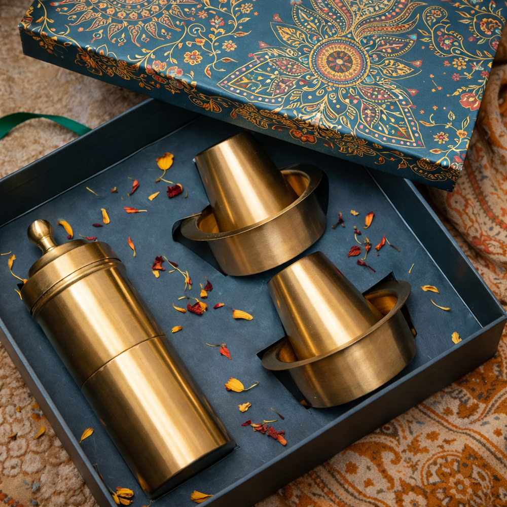 Heavy Gauge Brass Dabra Set Traditional Coffee Serving